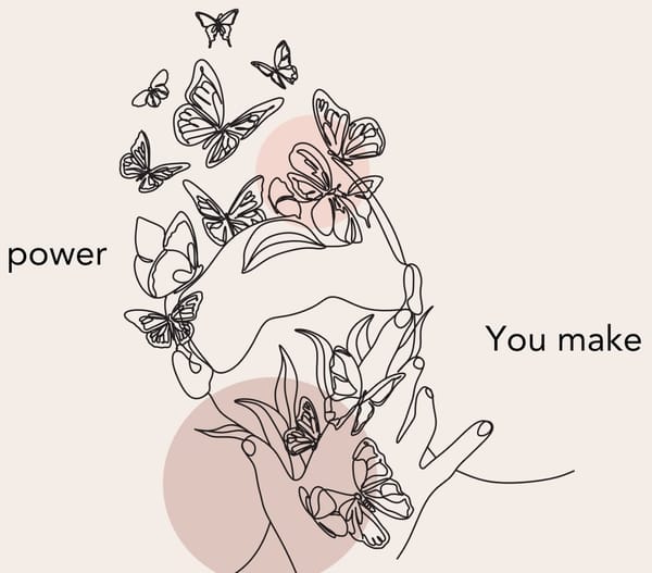 Line drawing of a woman's face morphing into butterflies, with the words: Endurance is power you make for you.